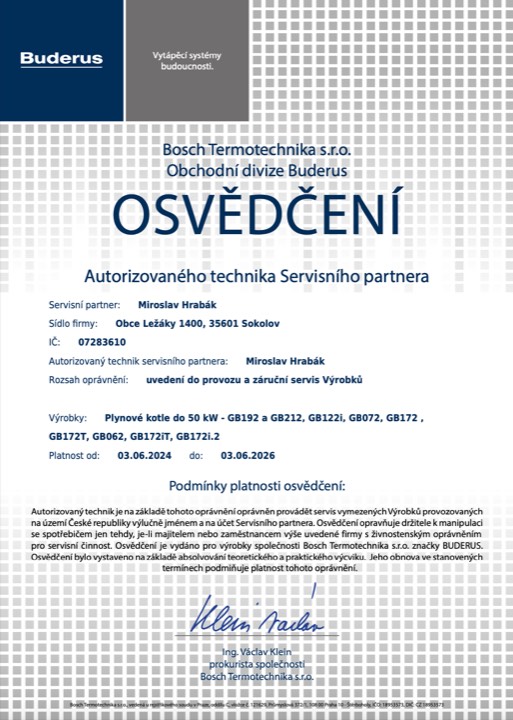 Certifikace na kondenzační kotle značky Buderus.